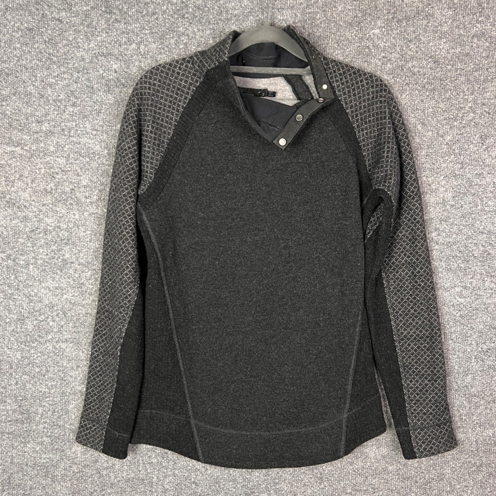 Prana Women's Gray Long Sleeve Snap Button Mock Neck Pullover Top‎ Small